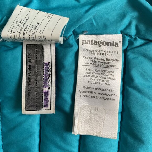 Patagonia Toddler 4T Down Sweater Puffer Vest Teal Zip Pockets Insulated - Picture 7 of 15